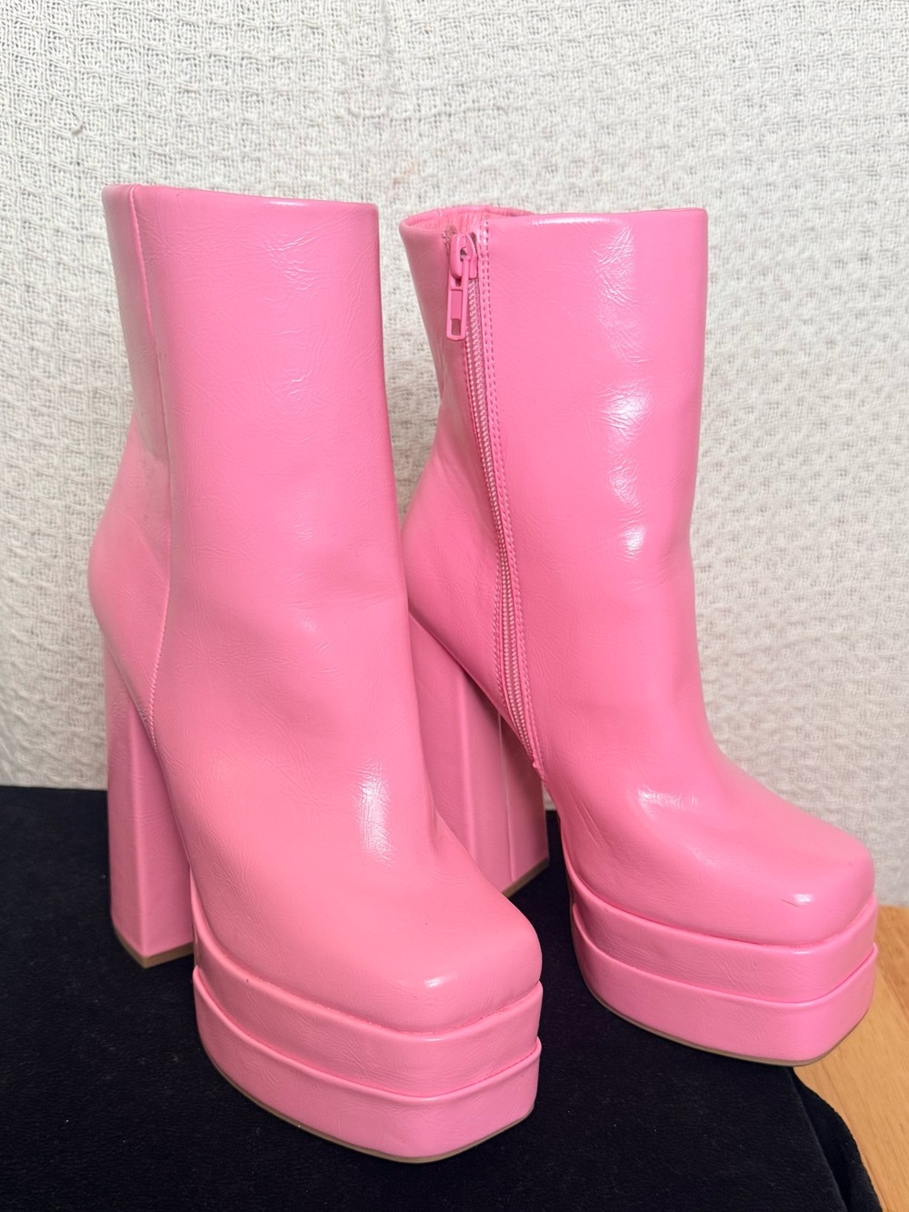 Soda Pink Platform Block Heel Ankle Boots